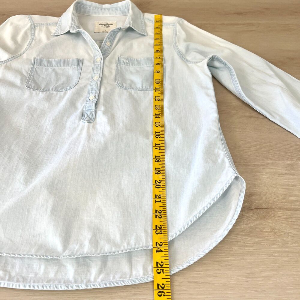 Abercrombie & Fitch 100% Cotton Light Blue Denim Quarter Button-up Shirt Sz S - Picture 13 of 16